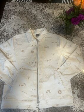 Jordan White Denim Logo-Print Zip Jacket